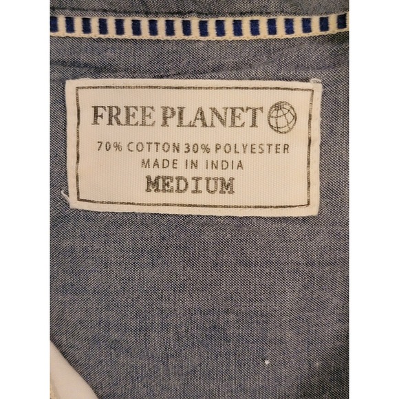 FREE PLANET Y2K Mens White All Beach Scene Print Short Sleeve Button Up Shirt M - Picture 3 of 8